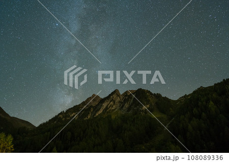 Milky Way over Mountains. Switzerland. Starry Sky. Night Landscape Milky Way over Mountains. Switzerland. Starry Sky. Night Landscape 108089336