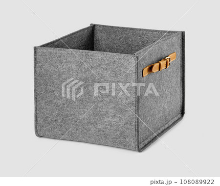 Gray felt storage organizer box with leather handles and buckles Gray felt storage organizer box with leather handles and buckles 108089922