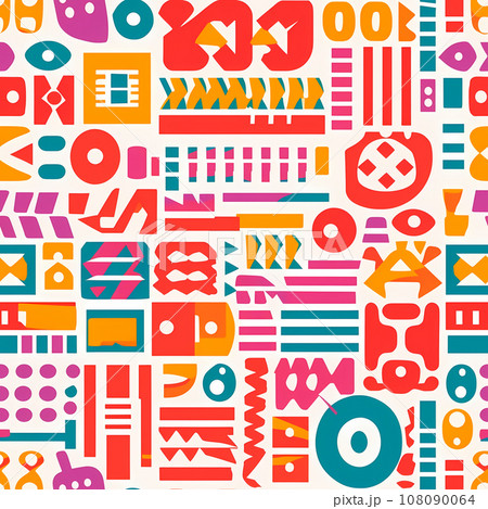 Abstract tribal blue and red pattern consisted of folk symbols. Geometric shapes and lines in an ethnic decorative background 108090064