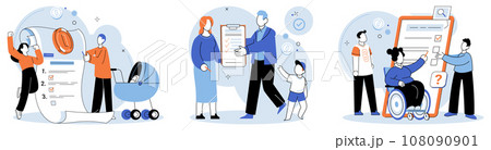 Child benefit. Vector illustration. The child benefit concept revolves around idea supporting families with financial aid Child benefits serve as helper to families, offering financial support 108090901