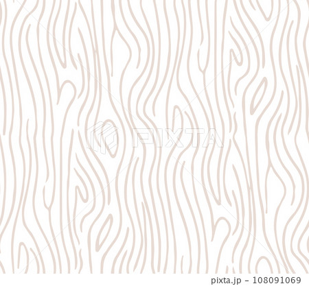 Wood linear texture, beige lines on white background, vector seamless pattern. 108091069