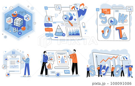 KPI key performance indicator. Vector illustration. Data driven measurement essential business improvement The success of business plgauged by key performance indicators Statistics and info 108091086