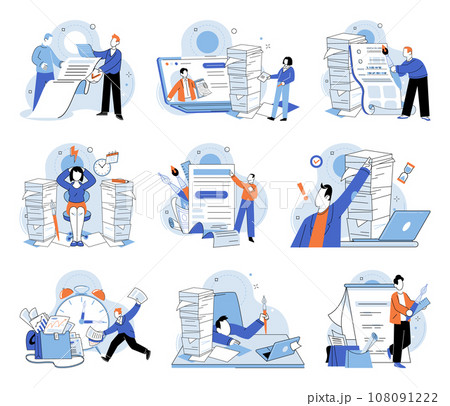 Paperwork. Vector illustration. Managing multiple tasks simultaneously, including paperwork, is necessary The workload often leaves little time for managing paperwork effectively Hours 108091222