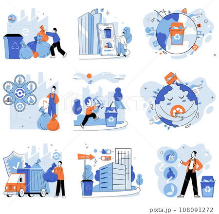 Waste recycling. Vector illustration. Organic waste can be recycled to nurture natures natural processes Pollution poses threat to environment, but recycling can mitigate its impact Environmental Waste recycling. Vector illustration. Organic waste can be recycled to nurture natures natural processes Pollution poses threat to environment, but recycling can mitigate its impact Environmental 108091272