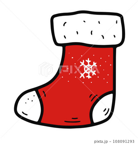 Doodle Christmas stocking with gifts, snow ornament 108091293