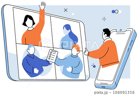 Conference group meeting. Vector illustration. Businessmen and women play important roles in corporate settings Computers have revolutionized way companies operate Technology drives innovation Conference group meeting. Vector illustration. Businessmen and women play important roles in corporate settings Computers have revolutionized way companies operate Technology drives innovation 108091358