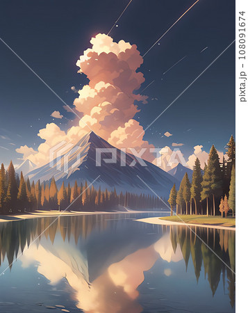 湖に反射する山 湖に反射する山 108091674