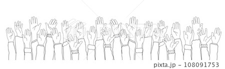 Set of hands raised up in shame doodle vector element. 108091753