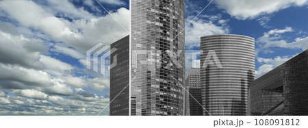 Skyscrapers La Defense (against the background of sky with clouds), commercial and business center of Paris, France Skyscrapers La Defense (against the background of sky with clouds), commercial and business center of Paris, France 108091812