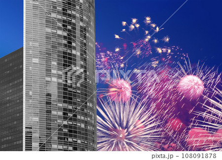 Celebratory fireworks over the Skyscrapers La Defense, commercial and business center of Paris, France Celebratory fireworks over the Skyscrapers La Defense, commercial and business center of Paris, France 108091878