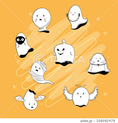 Set of cute halloween ghost characters Vector 108092479