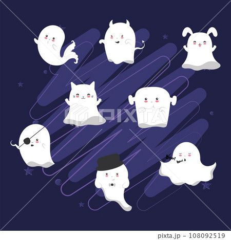 Set of cute halloween ghost characters Vector 108092519