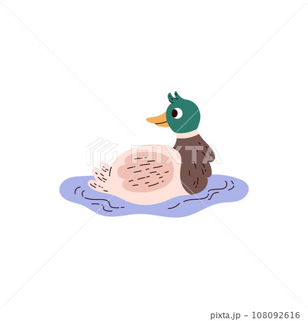 Cute smiling duck in water flat style, vector illustration Cute smiling duck in water flat style, vector illustration 108092616