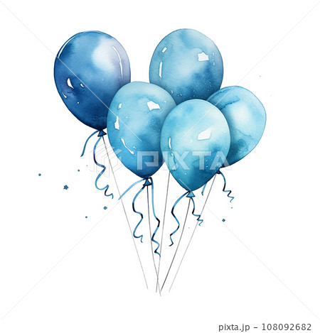 cute watercolor illustration, balloons in blue color. theme holiday, birthday, newborn. It's a boy	 108092682