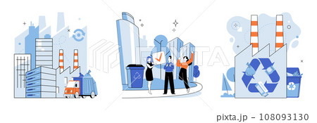 Waste recycling. Vector illustration. Conservation efforts aim to protect natures delicate ecological systems Reusing materials reduces need for new production and minimizes waste Cleaning 108093130