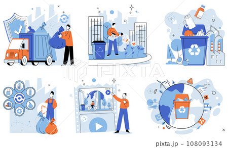 Waste management. Vector illustration. Recycle, sort, and separate to ensure proper waste management and resource recovery The segregation recyclable materials is crucial for efficient waste Waste management. Vector illustration. Recycle, sort, and separate to ensure proper waste management and resource recovery The segregation recyclable materials is crucial for efficient waste 108093134