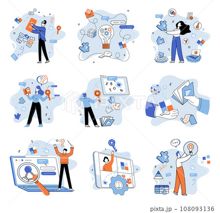 Business idea. Vector illustration. Creative thinking fuels imagination, allowing entrepreneurs to envision new possibilities and carve unique path in business world Strategy is compass guides Business idea. Vector illustration. Creative thinking fuels imagination, allowing entrepreneurs to envision new possibilities and carve unique path in business world Strategy is compass guides 108093136