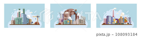 Industrial pollution. Dirty waste. Environmental pollution. Vector illustration. The fight against air, water, and soil pollution is global effort Factory emitting smoke is image industrial progress 108093184
