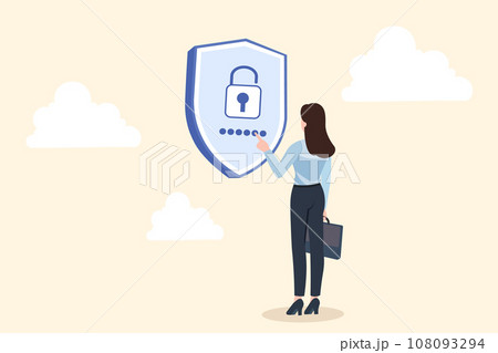 smart business woman Protect access to company information, touch to unlock, success business key, maintain security, Vector illustration. smart business woman Protect access to company information, touch to unlock, success business key, maintain security, Vector illustration. 108093294