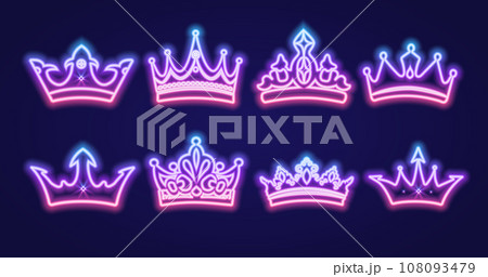 A set of neon gradient crowns. Vector illustration A set of neon gradient crowns. Vector illustration 108093479