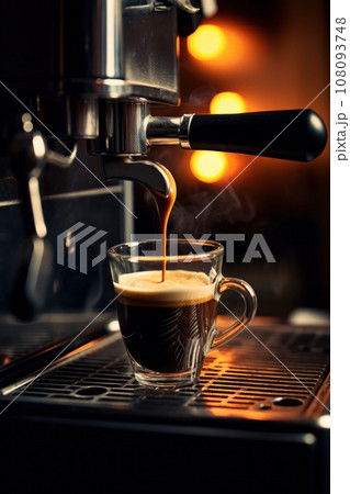 Close-up of espresso pouring from coffee machine. 108093748