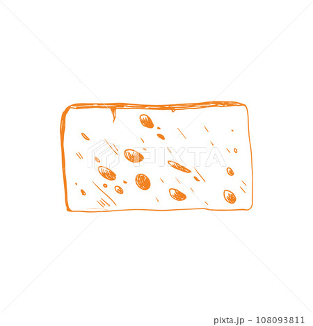 Watercolor illustration of cheese isolated on white. Milk dairy product. Hand drawn food for menu, recipe, label, packaging design. Slice of cheese with holes. 108093811