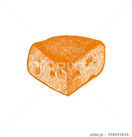 Watercolor piece swiss cheeses emmental cheese triangle with holes. Delicious milk food hand-drawn illustration isolated on white background. Perfect for menu, recipe, label, packaging design. Watercolor piece swiss cheeses emmental cheese triangle with holes. Delicious milk food hand-drawn illustration isolated on white background. Perfect for menu, recipe, label, packaging design. 108093816