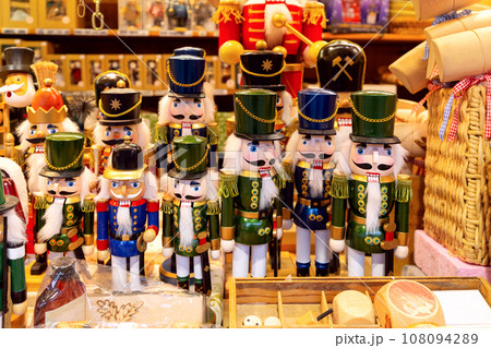 Christmas toys and gifts on the market counter. Christmas toys and gifts on the market counter. 108094289