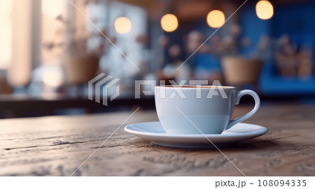 Coffee Cup on table Cafe shop Interior Blur background Coffee Cup on table Cafe shop Interior Blur background 108094335