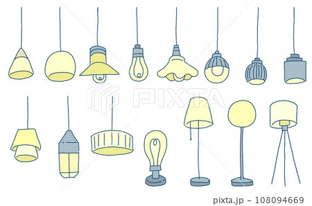 色々な照明の手描きイラストセット 色々な照明の手描きイラストセット 108094669