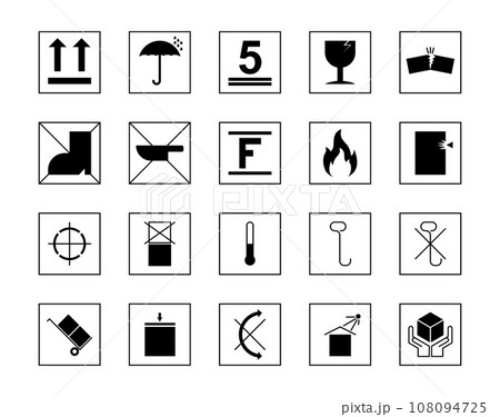 Packaging Symbols stroke outline icons set. Icon, Magnet, Air Mail, Arrow Symbol, Biohazard Symbol, Vector illustration Packaging Symbols stroke outline icons set. Icon, Magnet, Air Mail, Arrow Symbol, Biohazard Symbol, Vector illustration 108094725