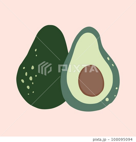 Hand drawn abstract boho poster with avocado tropical fruit, isolated. Vector flat illustration. For pattern, logo, posters, invitation, greeting card, wall art print. 108095094
