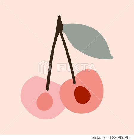 Hand drawn abstract boho poster with cherry fruits, isolated. Vector flat illustration. For pattern, logo, posters, invitation, greeting card, wall art print. 108095095