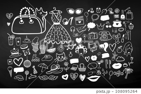 Beauty and fashion chalk doodles 108095264