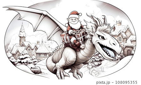 Dragon with santa clause riding on top of it's back. Generative AI Dragon with santa clause riding on top of it's back. Generative AI 108095355
