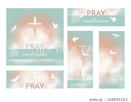 Christian religious Pray design. Church flyer. Celebrate the Risen Savior. Christian cross Church conference flyer social media post web banner. 108095503