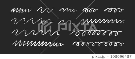 Underlining highlight pencil crayon hand draw lines set. Vector stock illustration isolated on black chalkboard background for handwritten notes for text, doodle graphic element. EPS10  108096487