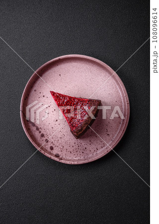 Delicious sweet cheesecake cake with mascarpone cheese, raspberries and jam Delicious sweet cheesecake cake with mascarpone cheese, raspberries and jam 108096614
