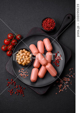 Delicious fresh vegetarian sausage or sausage made from vegetable protein tofu or seitan 108096639