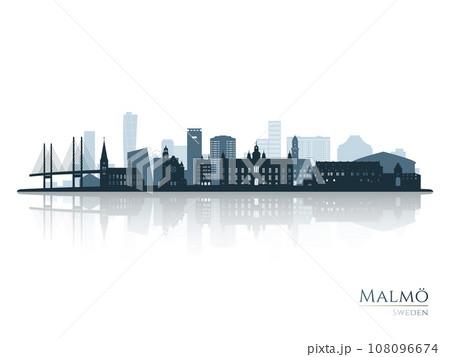 Malmo skyline silhouette with reflection. 108096674