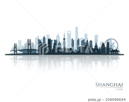 Shanghai skyline silhouette with reflection. 108096684