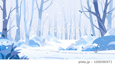 Winter forest view, outdoor recreation place. Winter Landscape with snow. Snowy background. Snowdrifts. Snowfall. 108096971