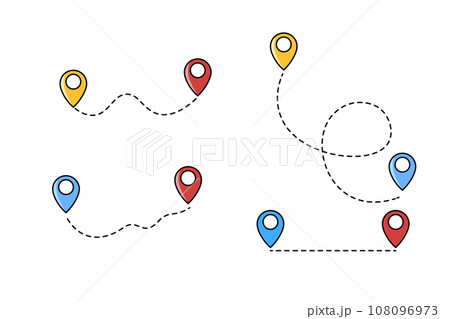 Route location color icon set, two pin sign and...のイラスト素材 [108096973 ...