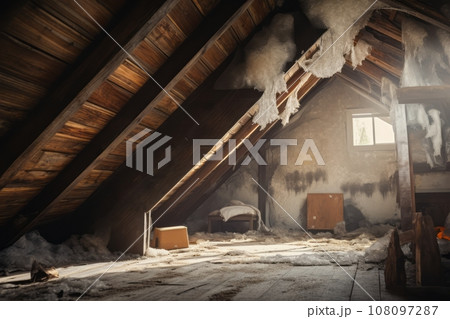 A mold contamination in an attic space, showcasing potential trouble spots in the home. Generative Ai 108097287
