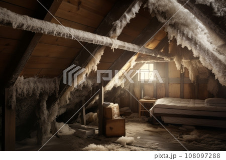 A mold contamination in an attic space, showcasing potential trouble spots in the home. Generative Ai 108097288