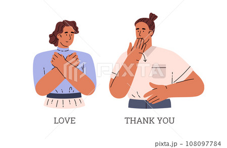People speak sign language, flat vector illustration on white 108097784