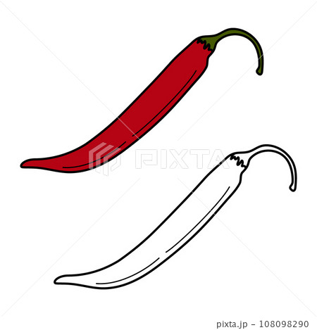 Vector set of 2 chili pepper image hand drawn outline and color drawing. Mexican food. Cinco de Mayo Vector set of 2 chili pepper image hand drawn outline and color drawing. Mexican food. Cinco de Mayo 108098290