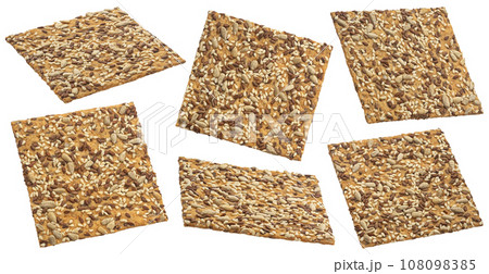 Crispbread with flax seeds isolated on white background 108098385