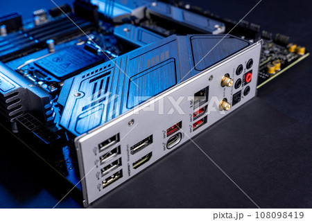 modern powerful and fast motherboard with connectors for HDMI and USB modern powerful and fast motherboard with connectors for HDMI and USB 108098419