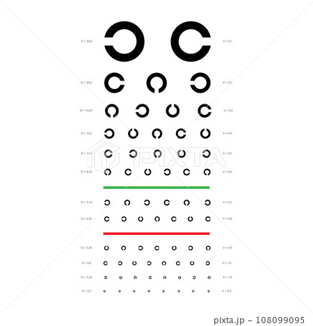 Landolt C Eye Test Chart broken ring medical illustration. Japanese vision line vector sketch style outline isolated 108099095